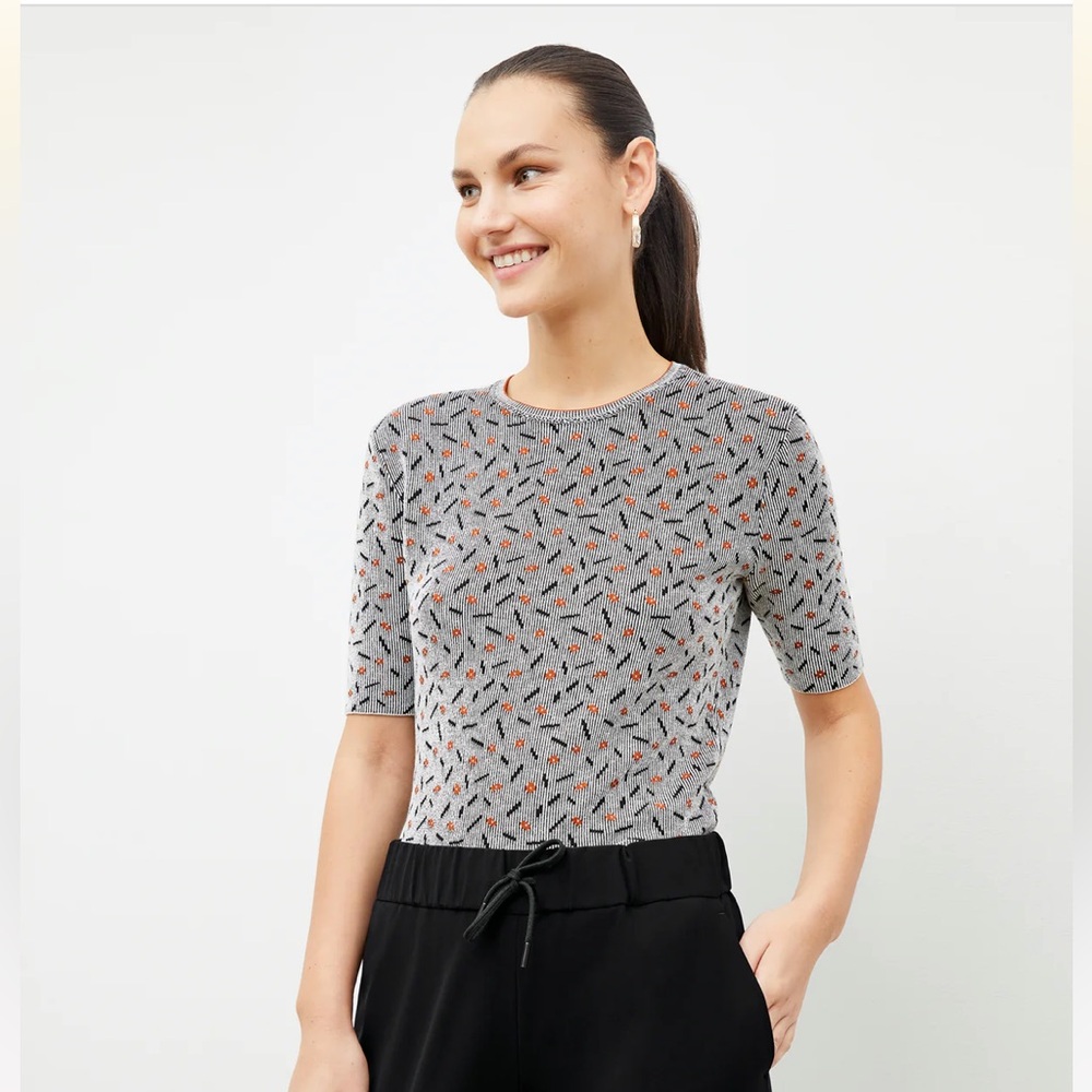 MM Lafleur The Choe Sprinkle Knit Short Sleeve Crew Neck Top Fall Office Size M